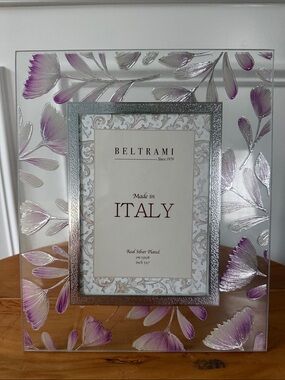 Beltrami Made in Italy Silver Plated Ornate Floral 5 x 7 Portrait Photo Frame